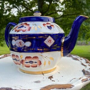 Vintage 1930s Hand-Painted Sadler England Gaudy Welsh Imari Teapot